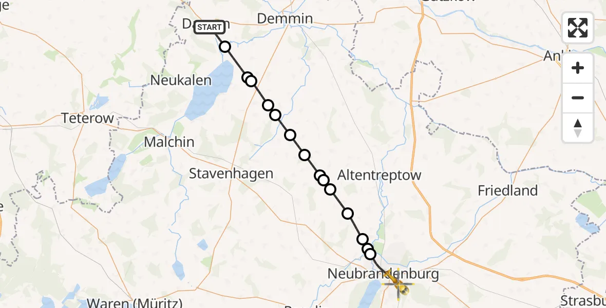 Flugroute Rettungshubschrauber Dargun - Neubrandenburg, 09 Mai 2026, 16:13