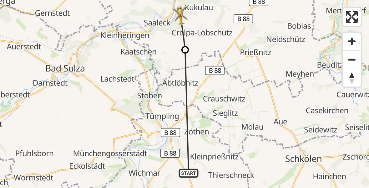 Flugroute Rettungshubschrauber Frauenprießnitz - Naumburg (Saale), 09 Mai 2026, 16:17