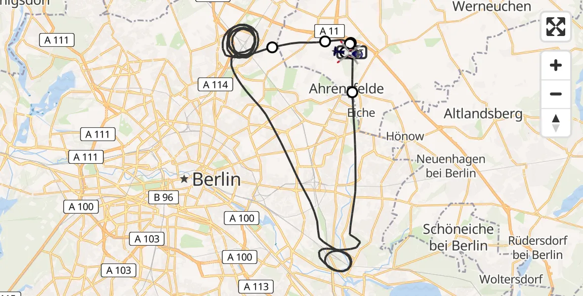 Flugroute Polizeihubschrauber Ahrensfelde Hubschrauberlandeplatz - Ahrensfelde Hubschrauberlandeplatz, 09 Mai 2026, 16:18