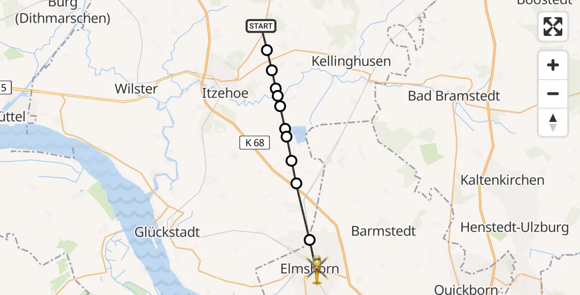 Flugroute Rettungshubschrauber Hohenlockstedt - Elmshorn, 09 Mai 2026, 16:23