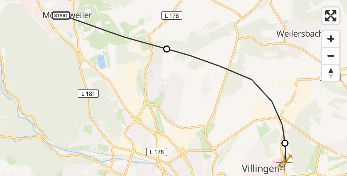 Flugroute Rettungshubschrauber Mönchweiler - DRF Air Rescue Station Villingen-Schwenningen Hubschrauberlandeplatz (Christoph 11), 09 Mai 2026, 16:47