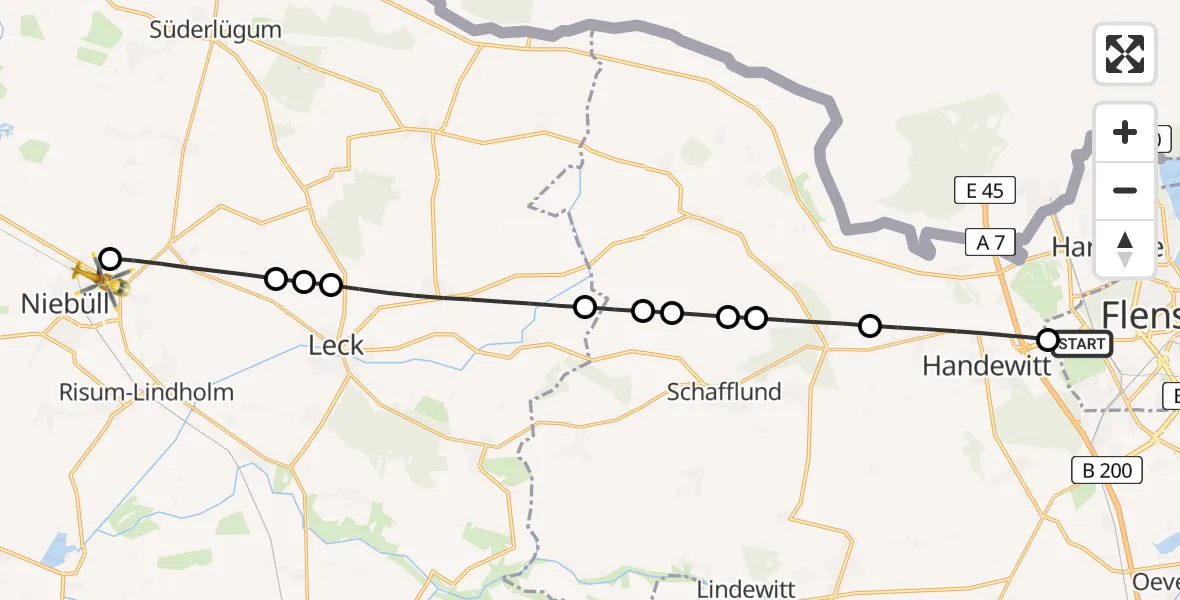 Flugroute Rettungshubschrauber Flensburg-Schäferhaus Flughafen - Niebüll, 09 Mai 2026, 16:48