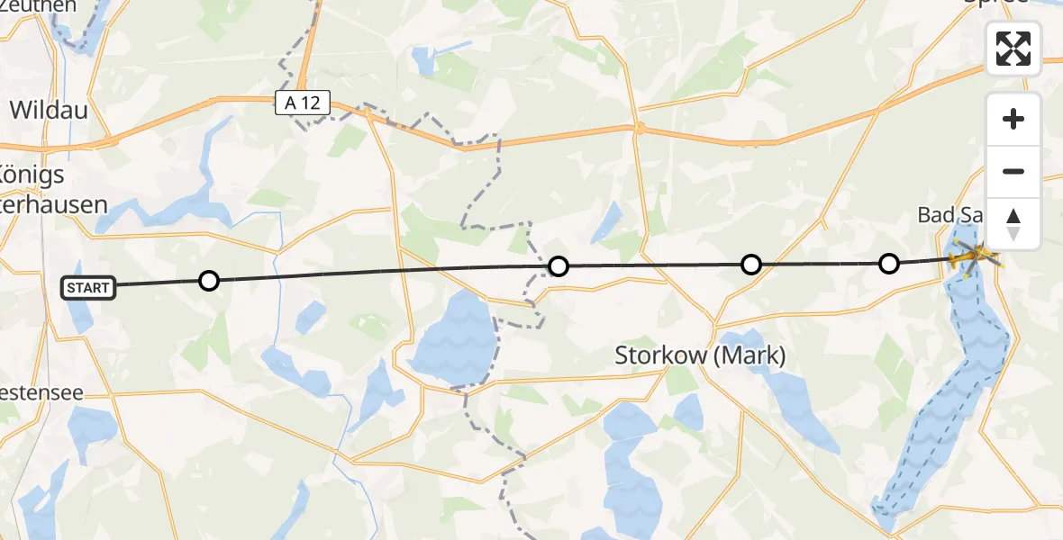Flugroute Rettungshubschrauber Königs Wusterhausen - Bad Saarow, 09 Mai 2026, 16:49
