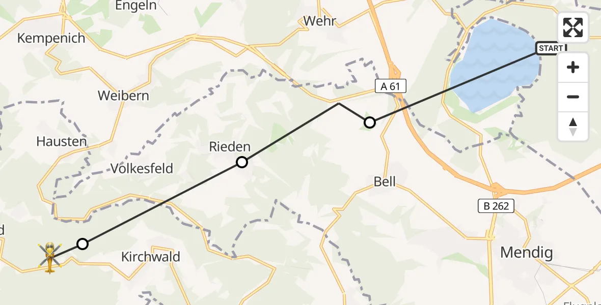 Flugroute Ambulanzhubschrauber Nickenich - Kirchwald, 09 Mai 2026, 16:53
