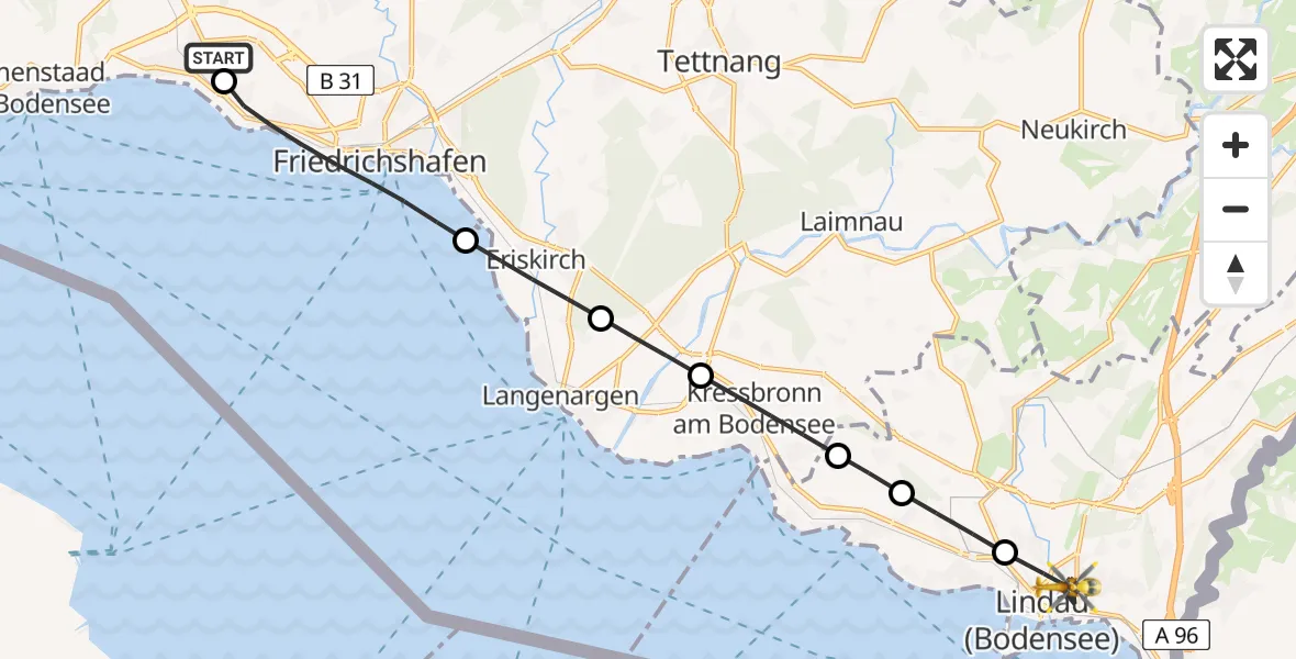 Flugroute Rettungshubschrauber Friedrichshafen Hospital - Lindau (Bodensee), 09 Mai 2026, 17:14