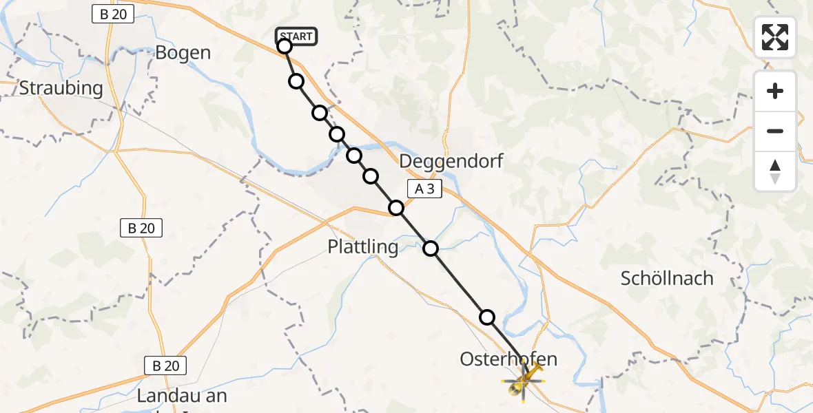 Flugroute Rettungshubschrauber Schwarzach - Osterhofen, 09 Mai 2026, 17:16