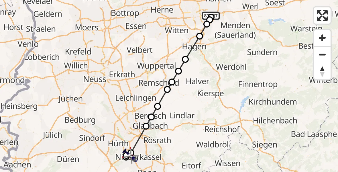 Flugroute Polizeihubschrauber Dortmund Flughafen - Wesseling, 09 Mai 2026, 17:16