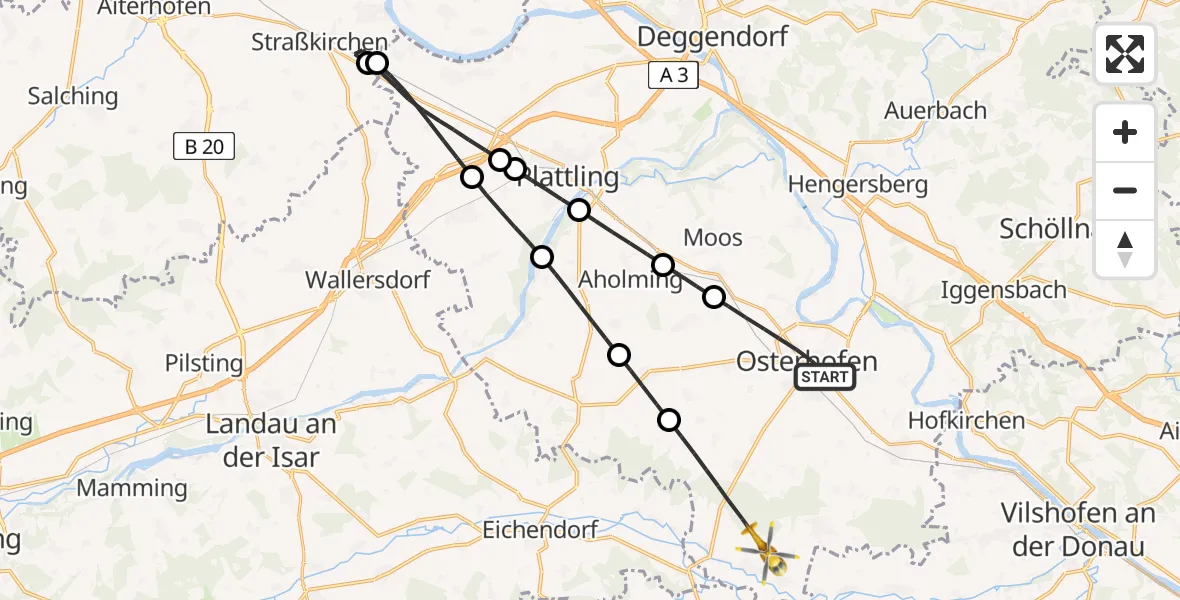 Flugroute Rettungshubschrauber Osterhofen - Osterhofen, 09 Mai 2026, 17:37
