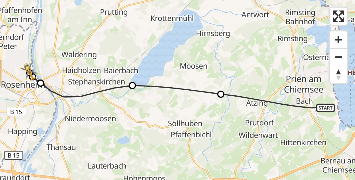 Flugroute Rettungshubschrauber Prien a.Chiemsee - RoMed Hospital Rosenheim, 09 Mai 2026, 17:47