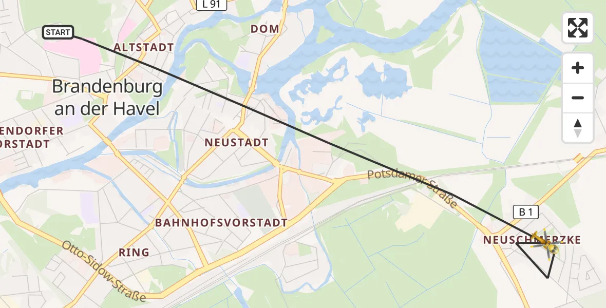 Flugroute Rettungshubschrauber Brandenburg an der Havel - Brandenburg an der Havel, 09 Mai 2026, 17:49