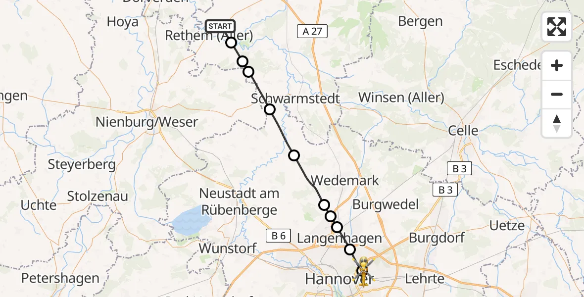 Flugroute Rettungshubschrauber Böhme - Hannover Luftrettung Hubschrauberlandeplatz (Christoph 4), 09 Mai 2026, 17:49