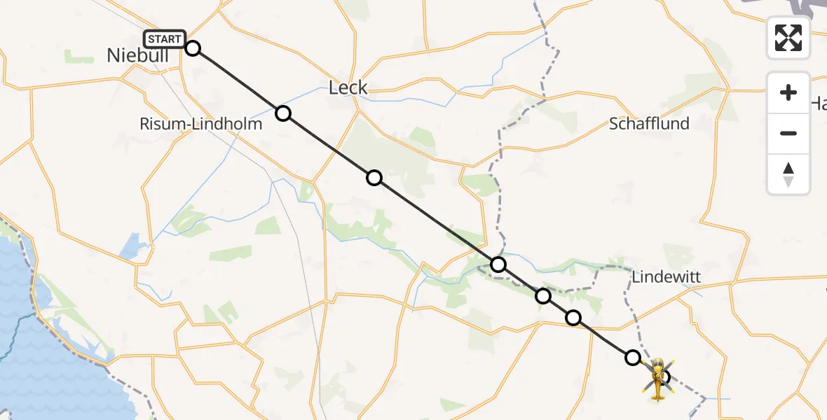 Flugroute Rettungshubschrauber Niebüll - Löwenstedt, 09 Mai 2026, 17:53