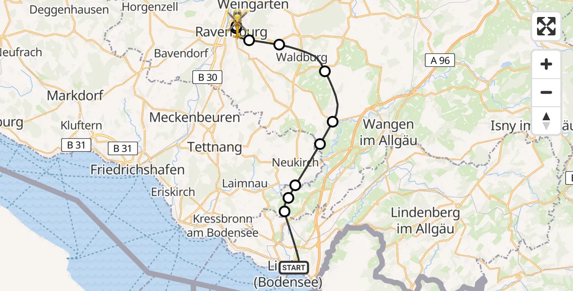 Flugroute Rettungshubschrauber Lindau (Bodensee) - Sankt Elisabeth Hospital, 09 Mai 2026, 17:58