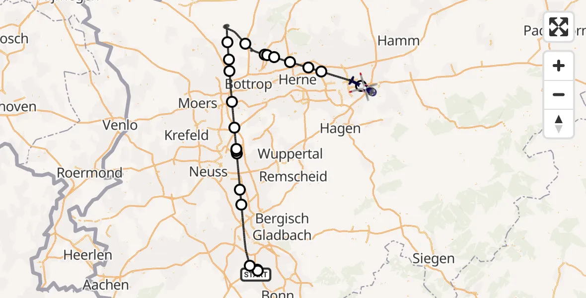 Flugroute Polizeihubschrauber Wesseling - Dortmund Flughafen, 09 Mai 2026, 18:06