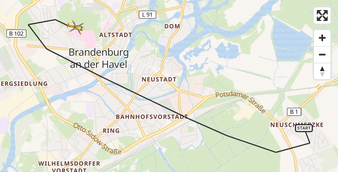 Flugroute Rettungshubschrauber Brandenburg an der Havel - Brandenburg an der Havel, 09 Mai 2026, 18:12
