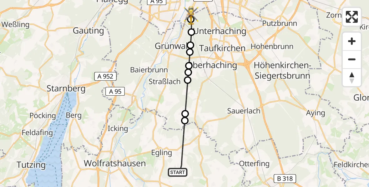 Flugroute Rettungshubschrauber Egling - ADAC Air Rescue Center Hubschrauberlandeplatz (Christoph 1), 09 Mai 2026, 18:17