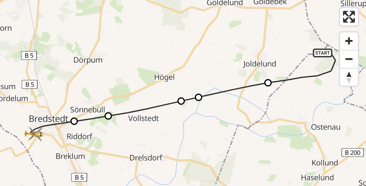 Flugroute Rettungshubschrauber Löwenstedt - Bredstedt, 09 Mai 2026, 18:32