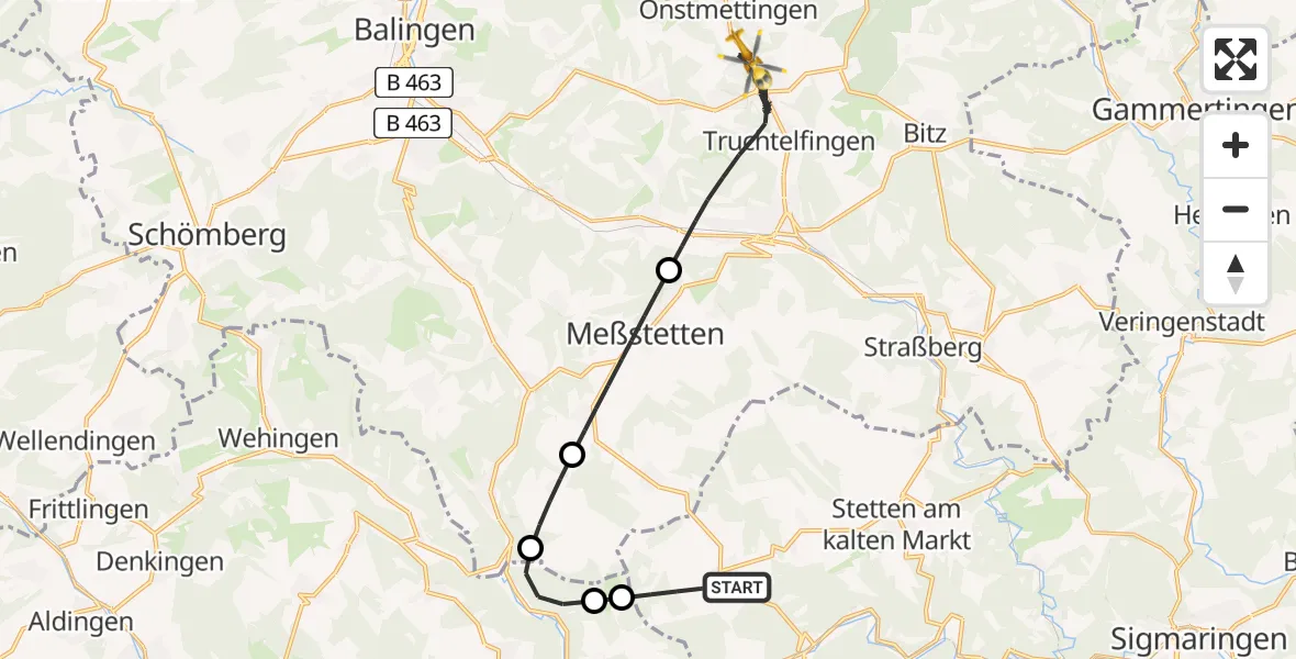 Flugroute Rettungshubschrauber Schwenningen - Albstadt, 09 Mai 2026, 18:32