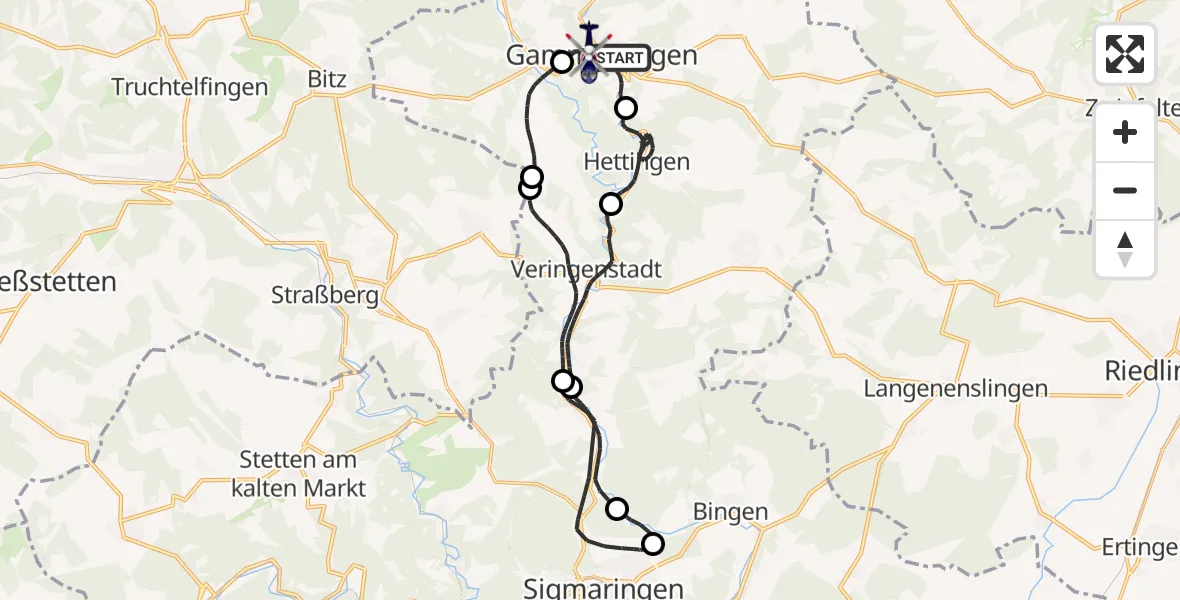 Flugroute Polizeihubschrauber Gammertingen - Gammertingen, 09 Mai 2026, 18:33