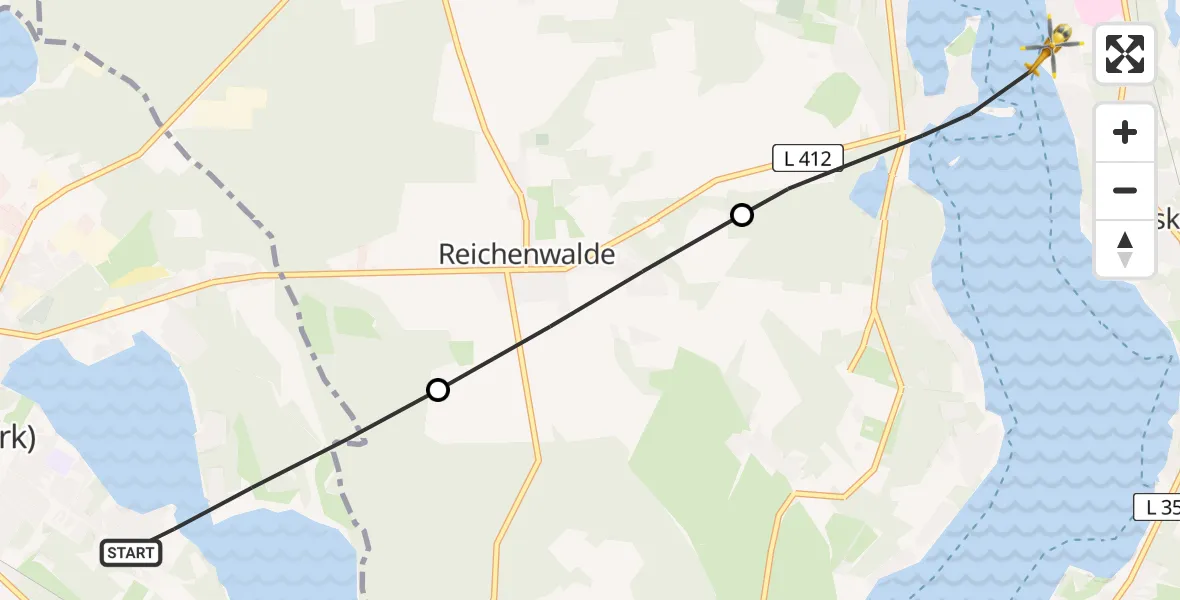 Flugroute Rettungshubschrauber Storkow (Mark) - Bad Saarow, 09 Mai 2026, 18:37