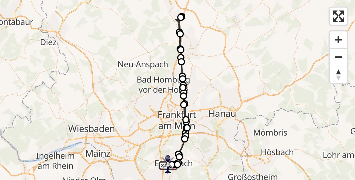 Flugroute Polizeihubschrauber Flughafen Frankfurt-Egelsbach - Flughafen Frankfurt-Egelsbach, 09 Mai 2026, 19:03