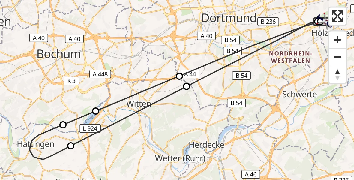 Flugroute Polizeihubschrauber Dortmund Flughafen - Dortmund Flughafen, 09 Mai 2026, 19:43