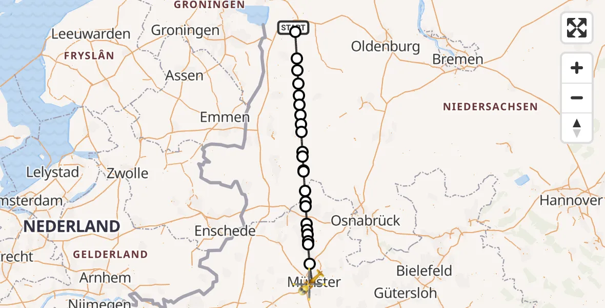 Flugroute Rettungshubschrauber Leer (Ostfriesland) - Münster, 09 Mai 2026, 19:46