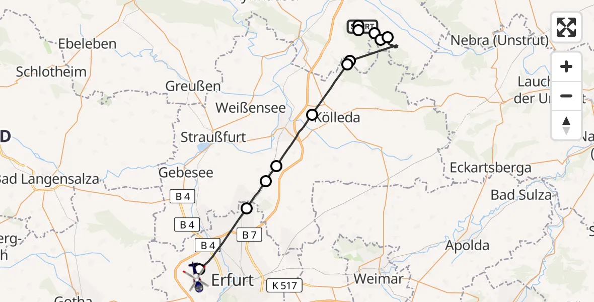 Flugroute Polizeihubschrauber Gehofen - Erfurt-Weimar Flughafen, 09 Mai 2026, 20:37