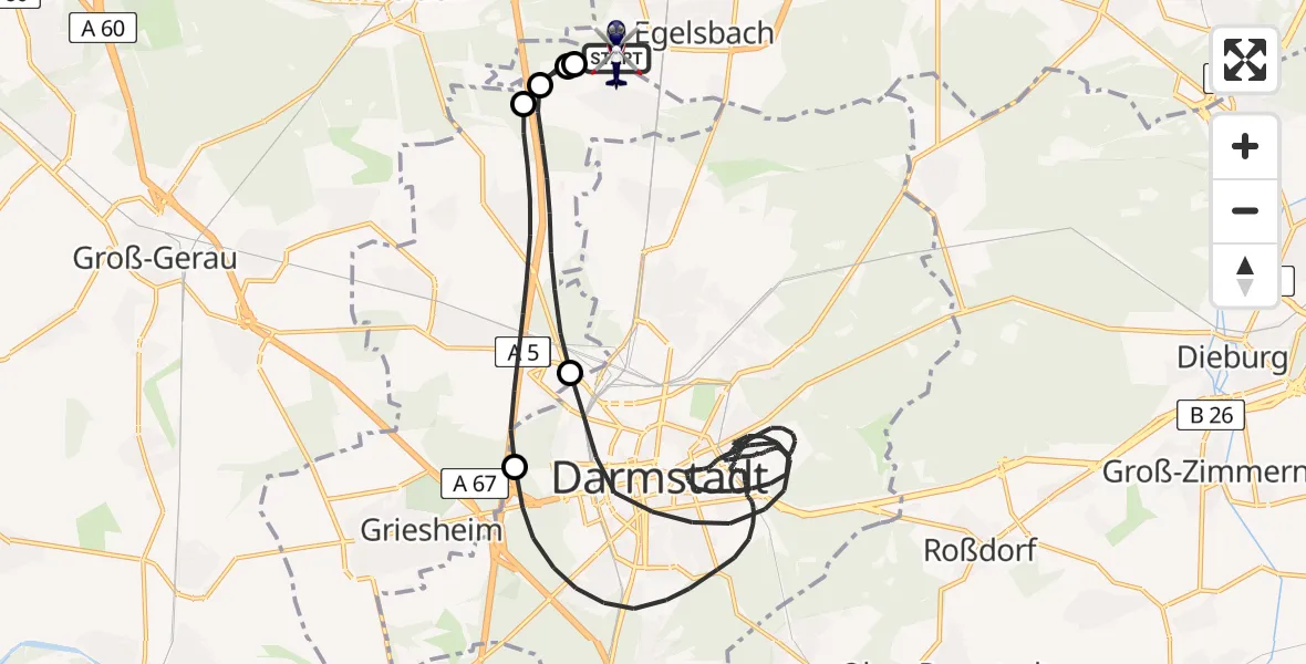 Flugroute Polizeihubschrauber Flughafen Frankfurt-Egelsbach - Flughafen Frankfurt-Egelsbach, 09 Mai 2026, 20:44