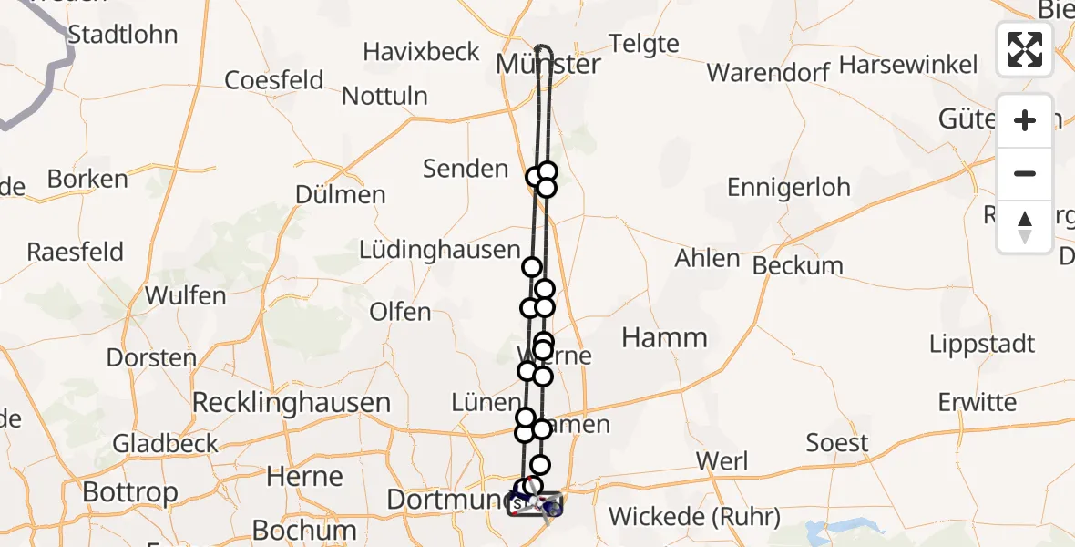 Flugroute Polizeihubschrauber Dortmund Flughafen - Dortmund Flughafen, 09 Mai 2026, 20:49