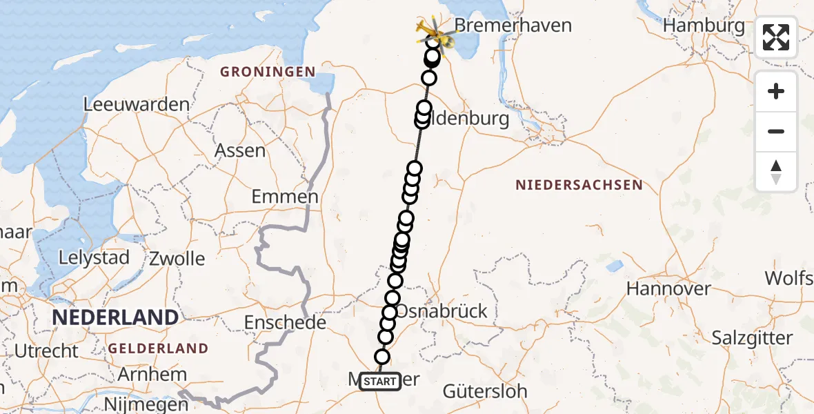 Flugroute Rettungshubschrauber Münster - Sande, 09 Mai 2026, 21:00