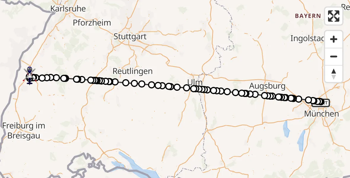 Flugroute Polizeihubschrauber Oberschleißheim - Offenburg-Baden Flugplatz, 09 Mai 2026, 21:24