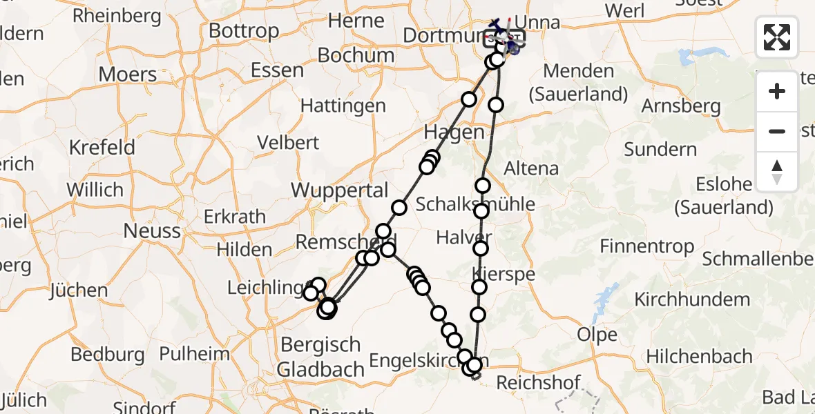 Flugroute Polizeihubschrauber Dortmund Flughafen - Dortmund Flughafen, 09 Mai 2026, 22:07