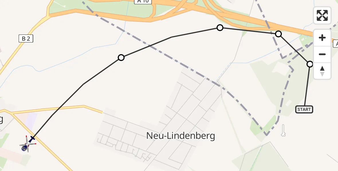 Flugroute Polizeihubschrauber Ahrensfelde Hubschrauberlandeplatz - Ahrensfelde, 09 Mai 2026, 22:26