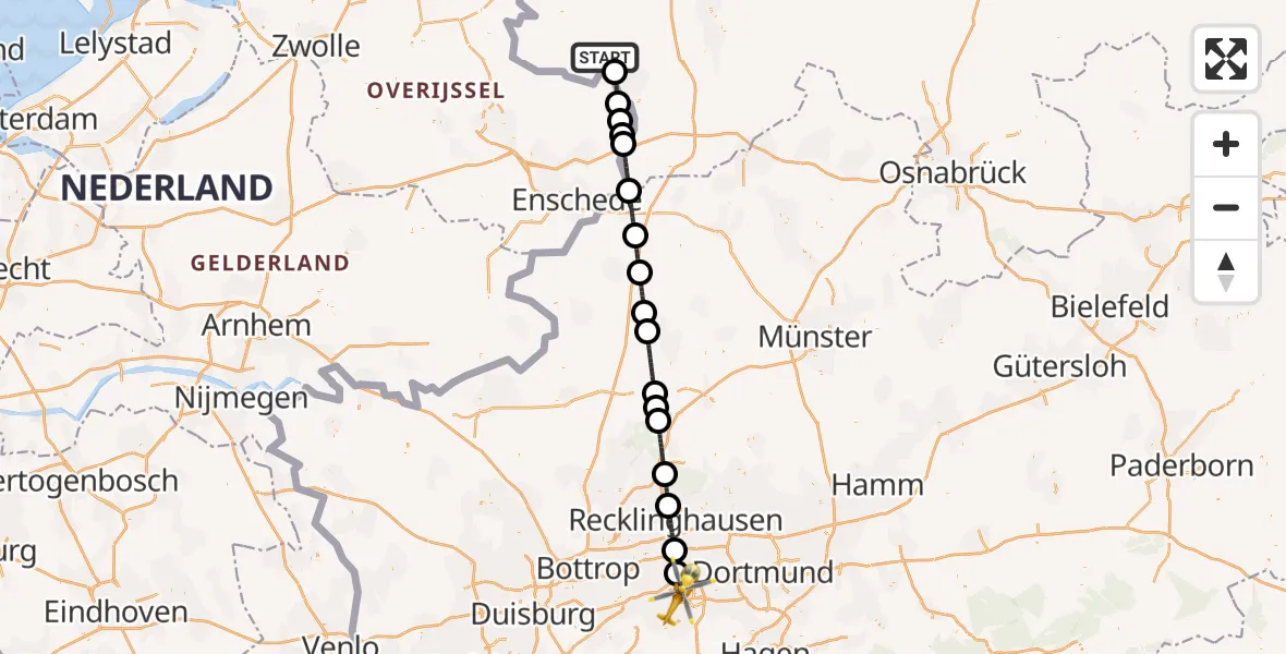 Flugroute Ambulanzhubschrauber Neuenhaus - Bochum, 09 Mai 2026, 22:30