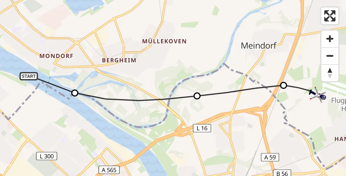 Flugroute Polizeihubschrauber Bornheim - Sankt Augustin, 10 Mai 2026, 00:06