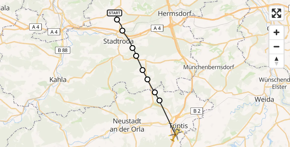 Flugroute Rettungshubschrauber Schöngleina - Tömmelsdorf, 10 Mai 2026, 05:23