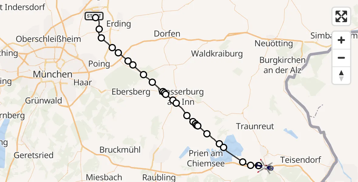 Flugroute Polizeihubschrauber München Flughafen - Siegsdorf, 10 Mai 2026, 05:40
