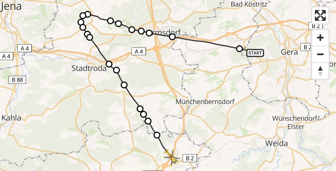 Flugroute Rettungshubschrauber Gera - Triptis, 10 Mai 2026, 06:32