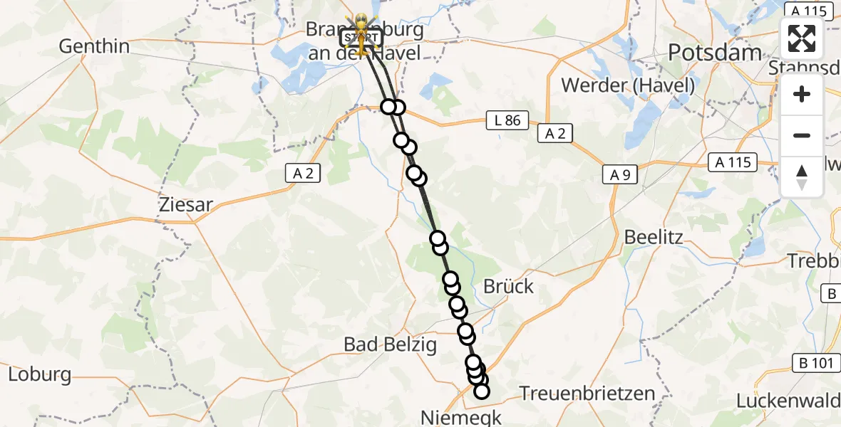 Flugroute Rettungshubschrauber Brandenburg an der Havel - Brandenburg an der Havel, 10 Mai 2026, 06:39