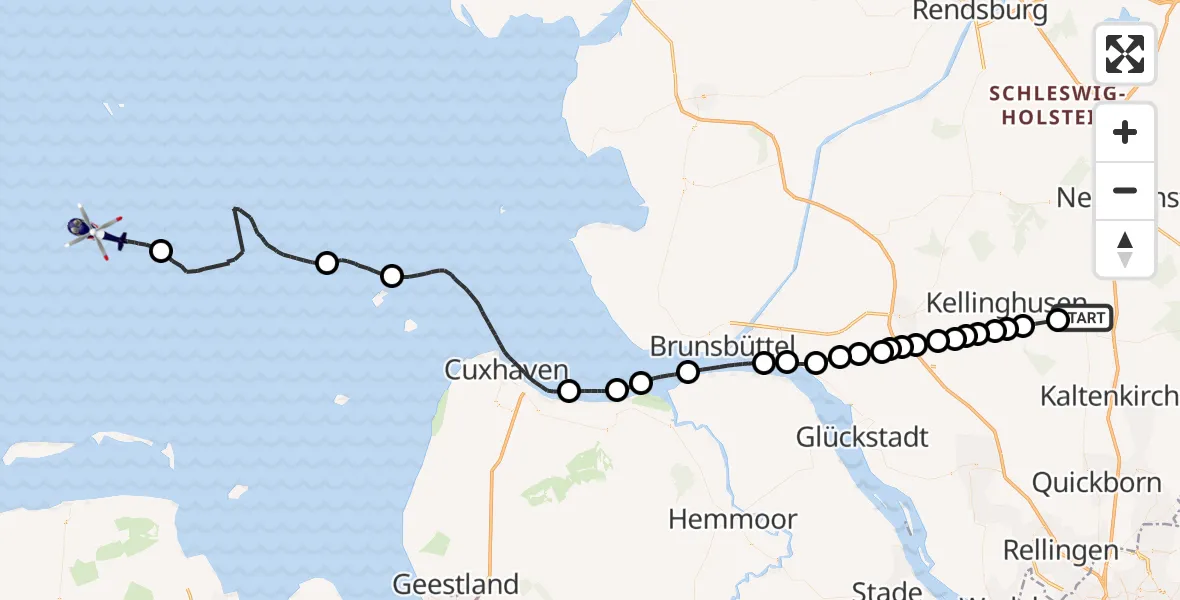 Flugroute Polizeihubschrauber Hitzhusen - Noordzee, 10 Mai 2026, 07:11