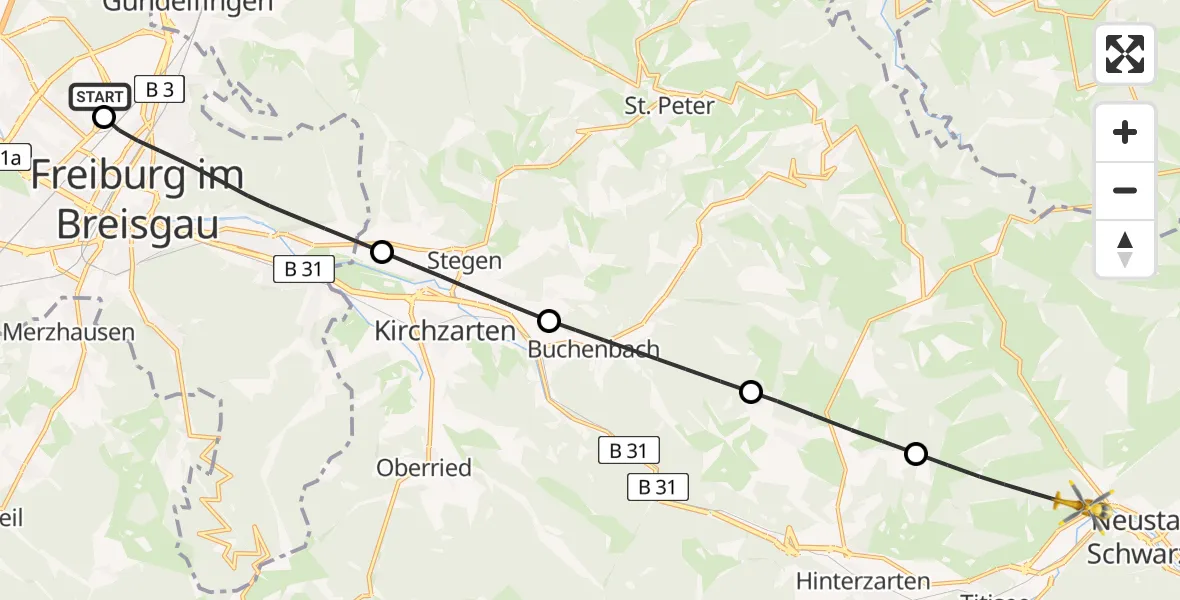 Flugroute Rettungshubschrauber Freiburg im Breisgau Flugplatz - Titisee-Neustadt, 10 Mai 2026, 07:15
