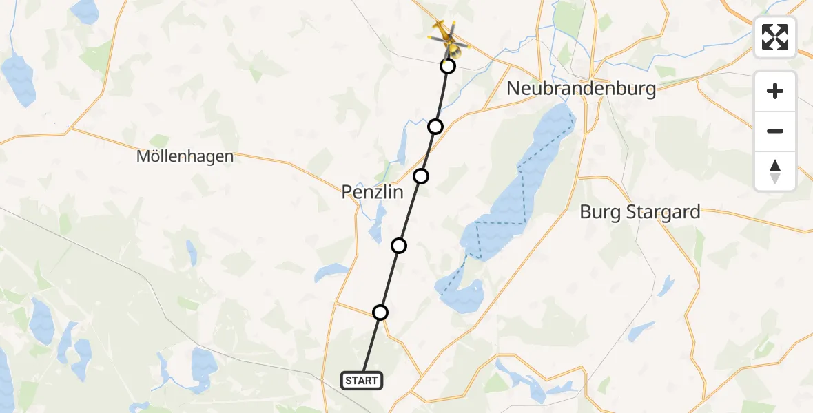 Flugroute Rettungshubschrauber Klein Vielen - Blankenhof, 10 Mai 2026, 07:26