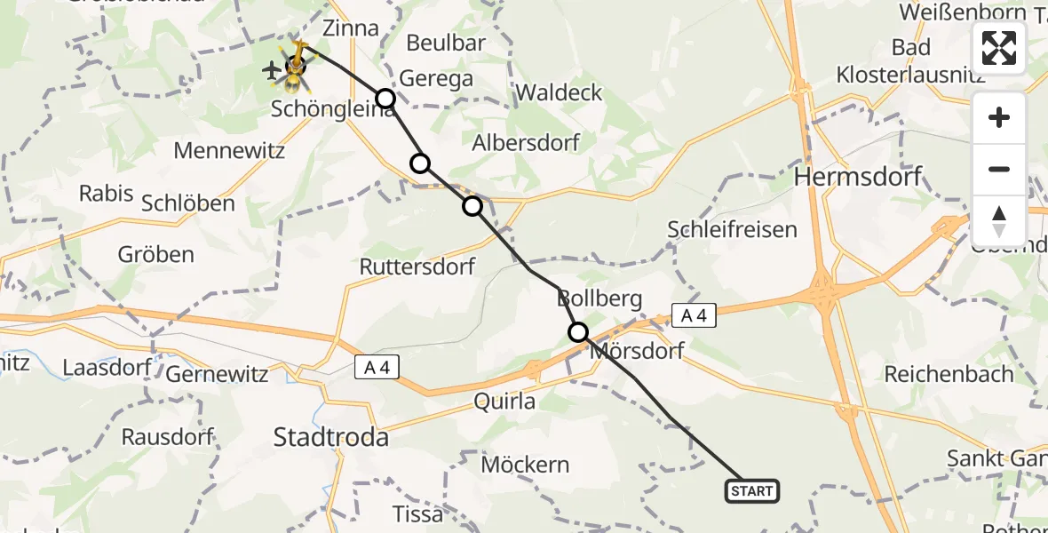 Flugroute Rettungshubschrauber Mörsdorf - Jena-Schöngleina Flugplatz, 10 Mai 2026, 07:27