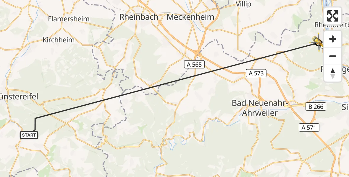 Flugroute Ambulanzhubschrauber Bad Münstereifel - Remagen, 10 Mai 2026, 07:33