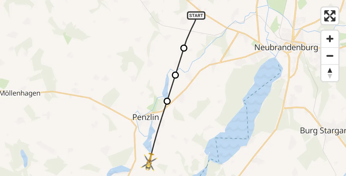 Flugroute Rettungshubschrauber Blankenhof - Penzlin, 10 Mai 2026, 07:40
