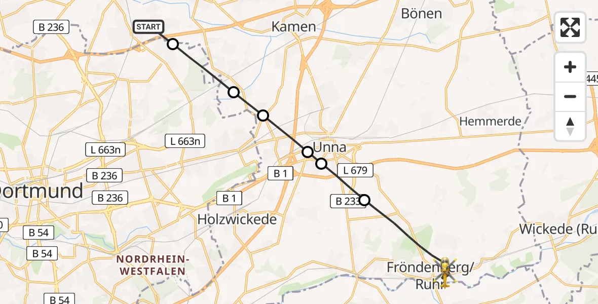 Flugroute Rettungshubschrauber Lünen - Fröndenberg/Ruhr, 10 Mai 2026, 07:41