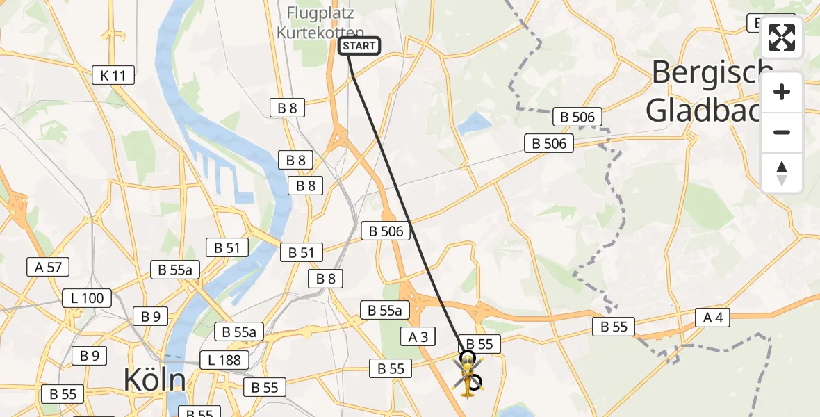 Flugroute Ambulanzhubschrauber Köln - Merheim Hospital, 10 Mai 2026, 07:59
