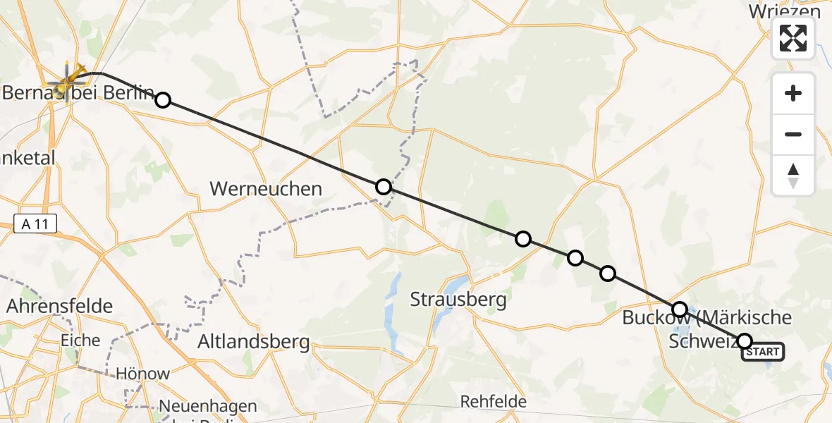 Flugroute Rettungshubschrauber Waldsieversdorf - Bernau bei Berlin, 10 Mai 2026, 08:02