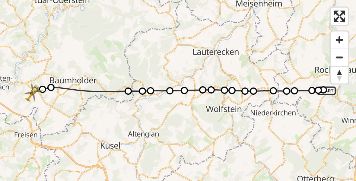 Flugroute Rettungshubschrauber Imsweiler UL - Berglangenbach, 10 Mai 2026, 08:04